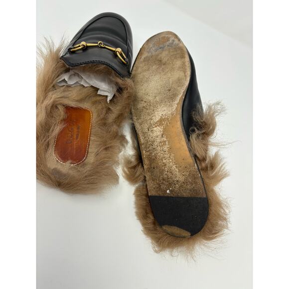 Gucci Black Princetown Horsebit Fur Lined Slip On Mules Size EU 37.5 - Picture 5 of 5